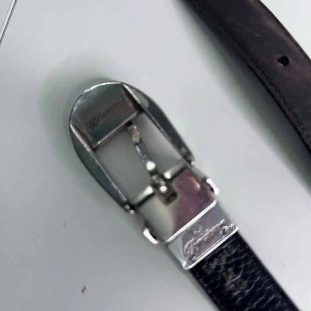VTG Brighton Reversible Silver Buckle Croc Brown/Black  Leather Segmented M 30